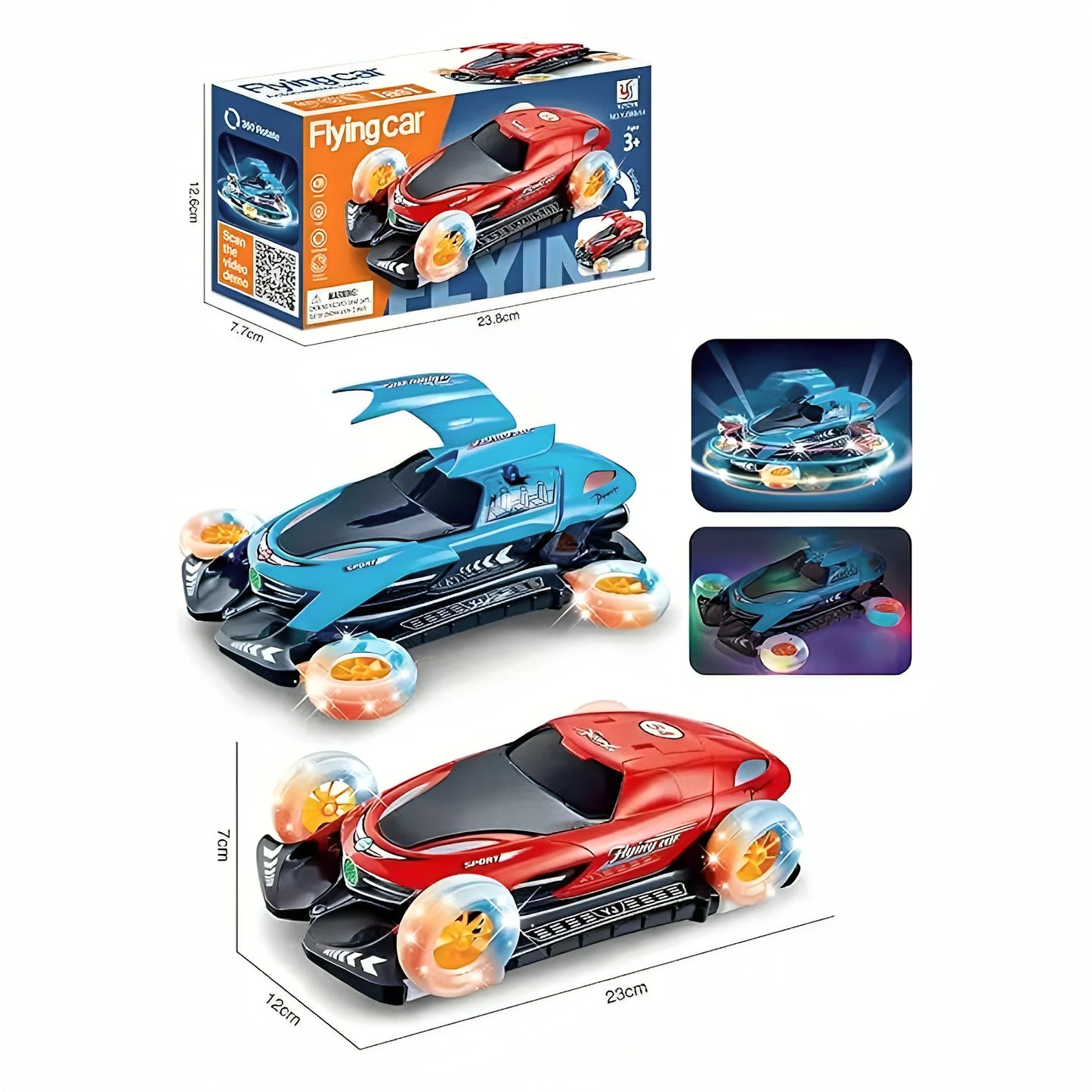 Flying Car Toy with 360° Rotating Wheels, Music & LED Lights