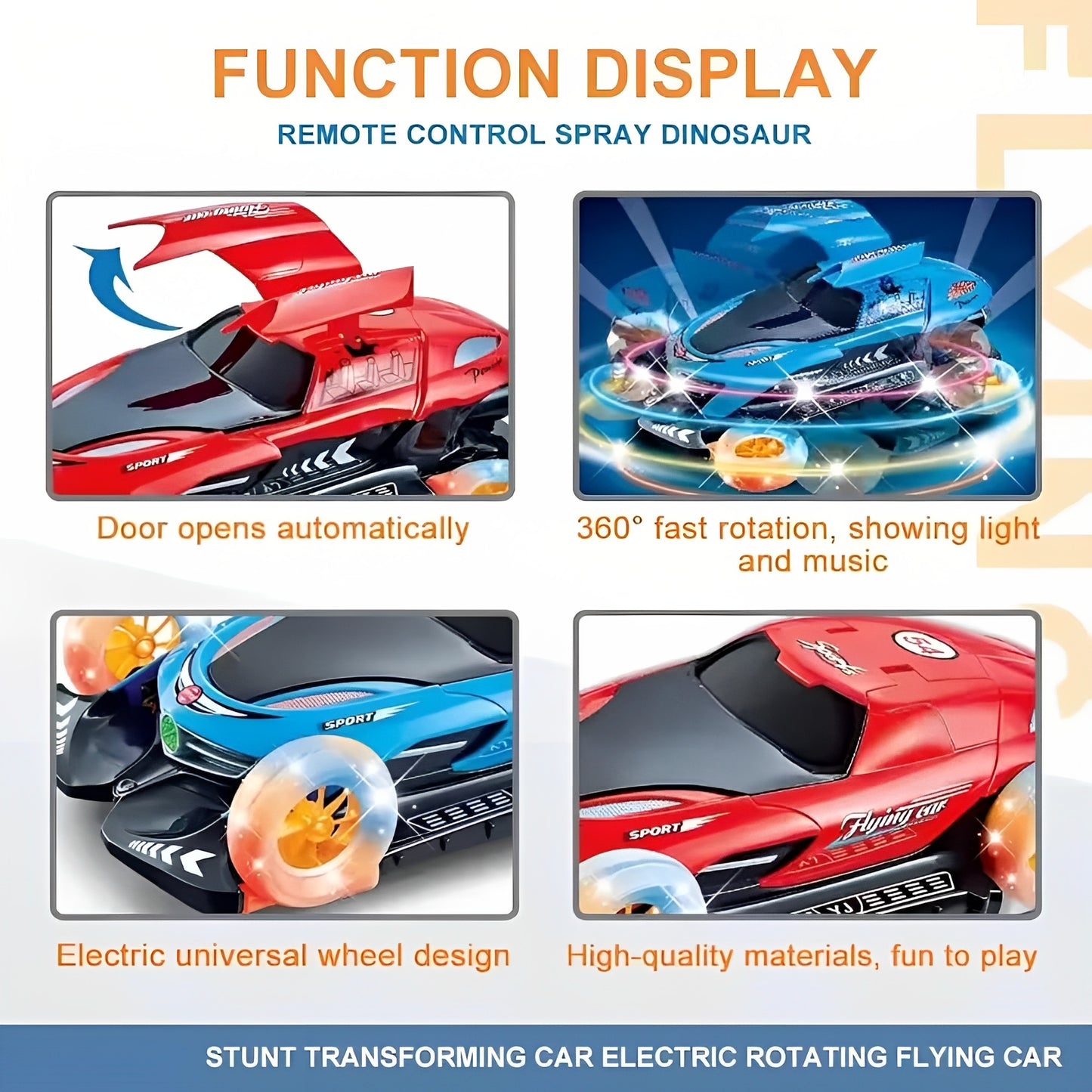 Flying Car Toy with 360° Rotating Wheels, Music & LED Lights