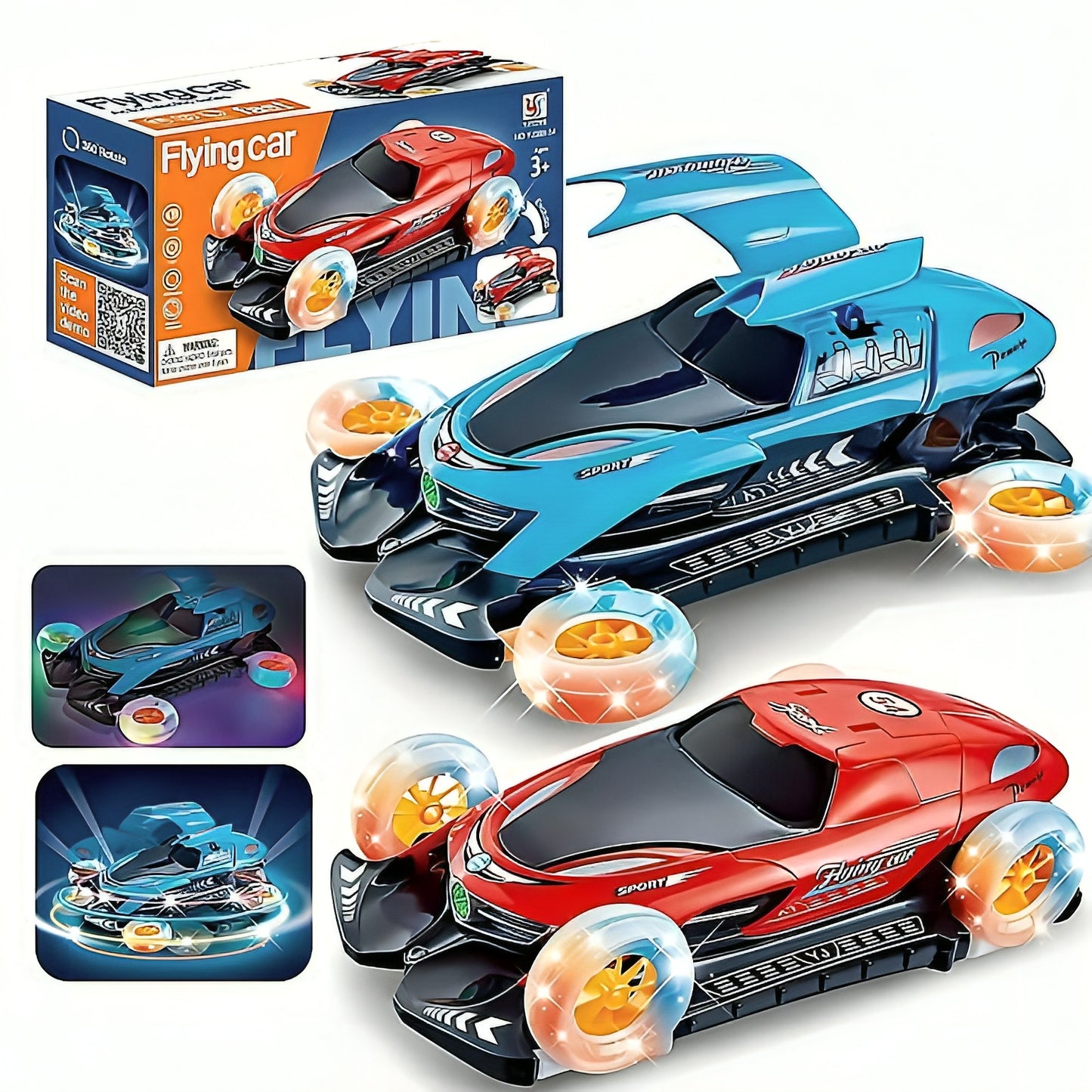 Flying Car Toy with 360° Rotating Wheels, Music & LED Lights