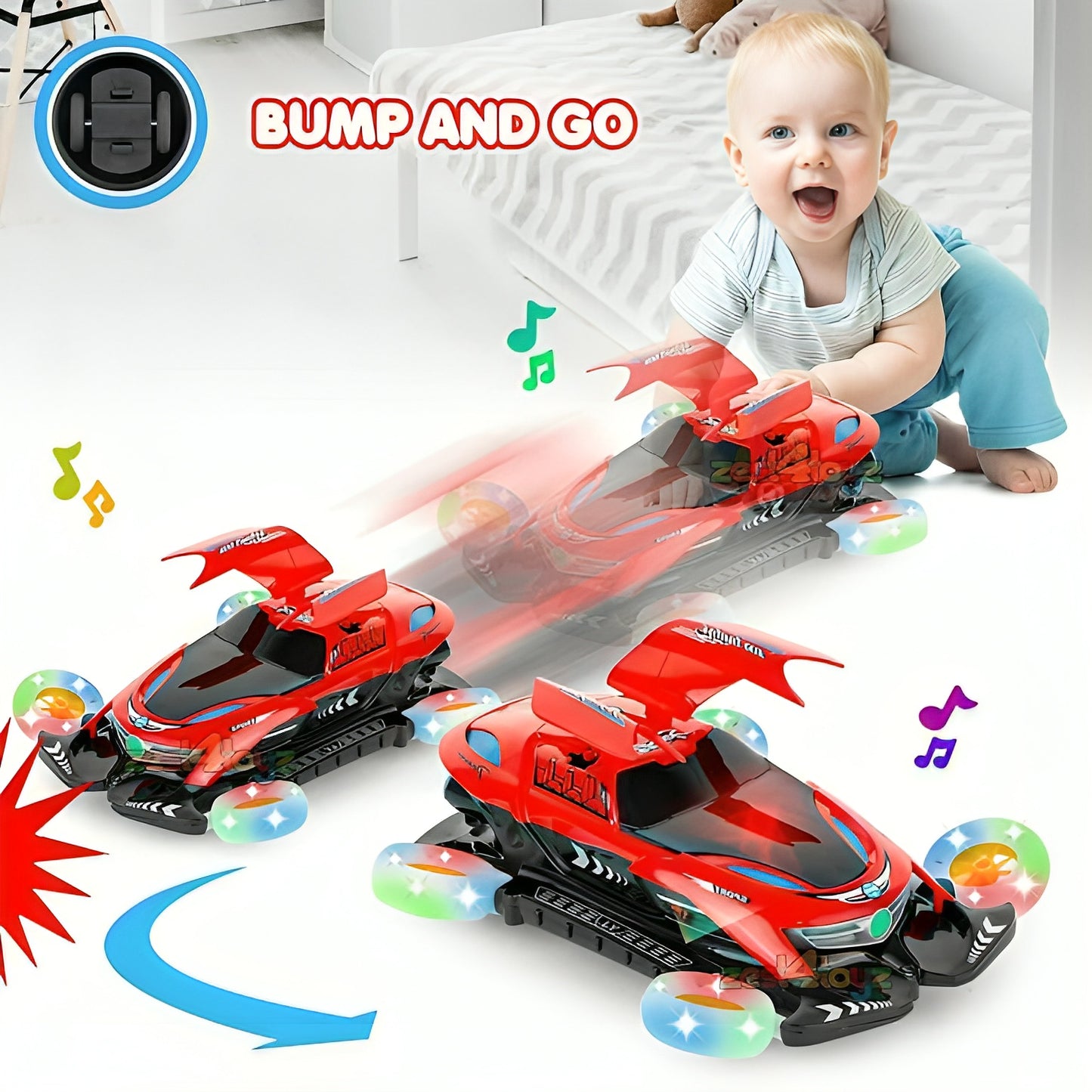 Flying Car Toy with 360° Rotating Wheels, Music & LED Lights