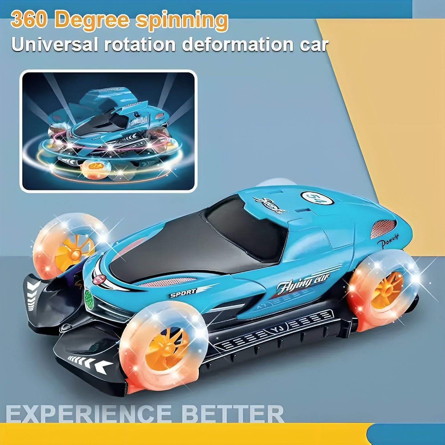 Flying Car Toy with 360° Rotating Wheels, Music & LED Lights