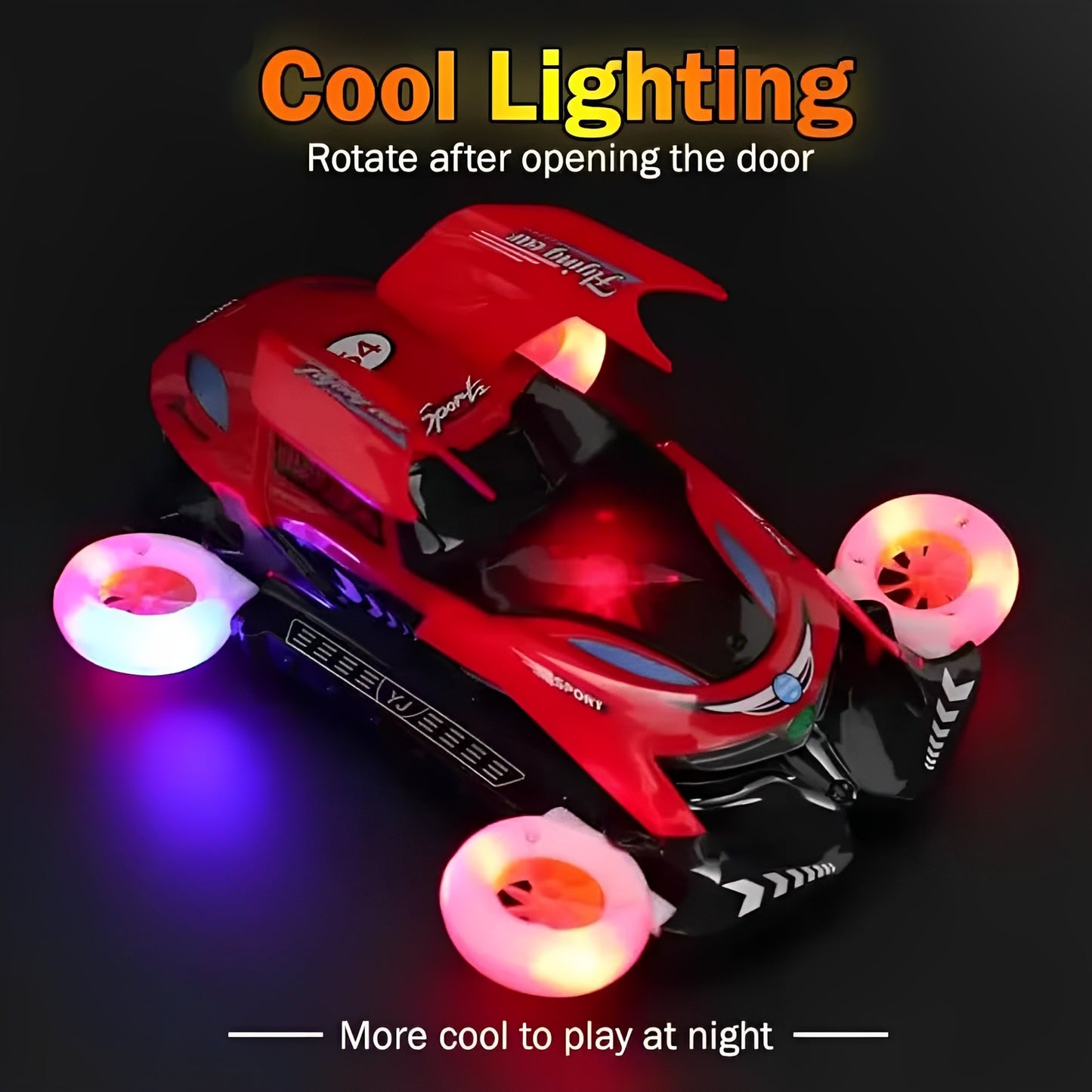 Flying Car Toy with 360° Rotating Wheels, Music & LED Lights