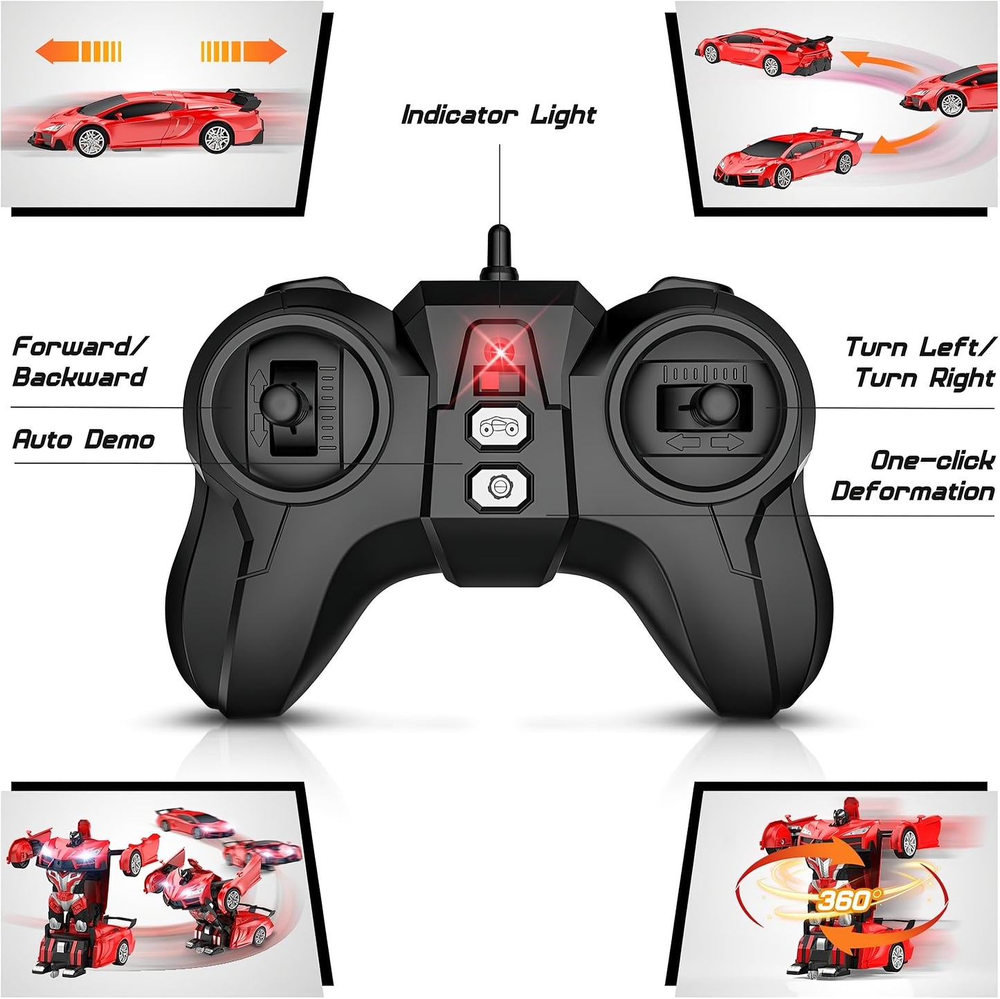 Remote Control Transforming Robot Car – 2-in-1 RC Toy with Lights & Sound
