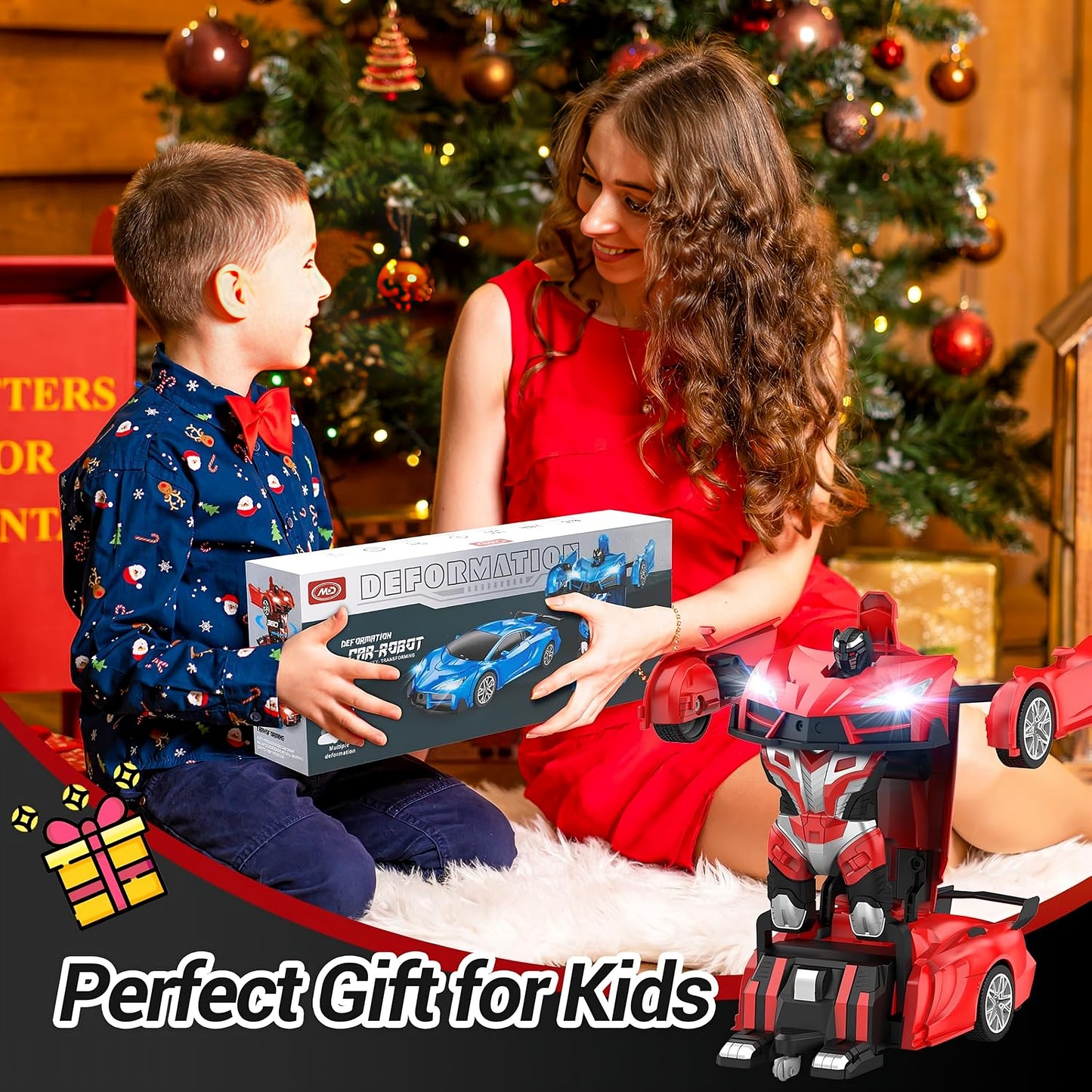 Remote Control Transforming Robot Car – 2-in-1 RC Toy with Lights & Sound